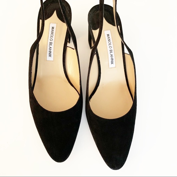 Manolo Blahnik Allurasa Suede Block Heel Singback 50mm - Picture 4 of 12